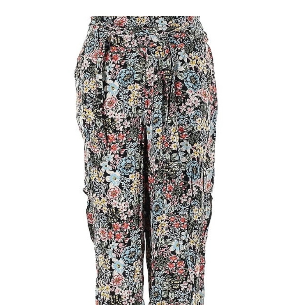 LOFT Women's Floral Print Pants - Black and Pink